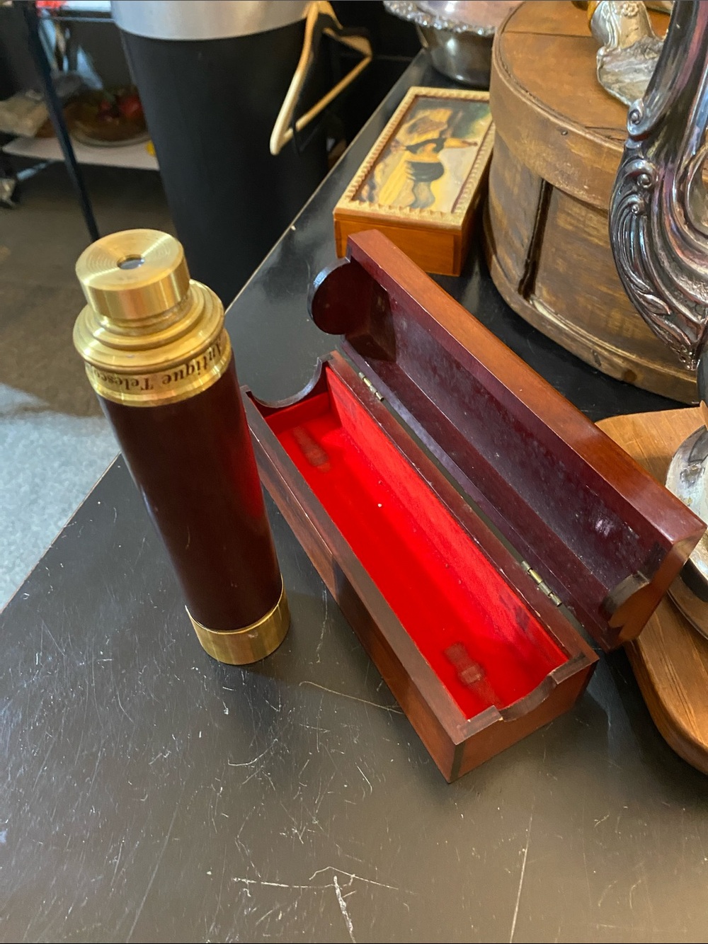 Antique Brass Nautical 22.5”  expandable telescope, Wooden Box